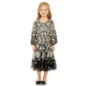 NWT, Mac Duggal Little Girls Black Multi Floral Embroidered Dress SZ 10 #SD029
